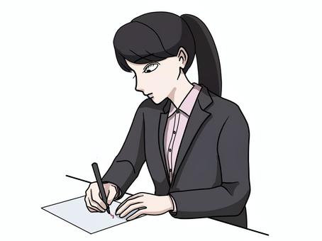 書類に記入するスーツ姿の女性 書類,記入,スーツ,女性,ビジネス,資料,署名,デスクワーク,チェック,ビジネスウーマンのイラスト素材