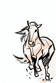 午年の馬の絵の入った年賀状素材 年賀状,馬,午年,疾走,2026年,筆ペン,年賀状イラスト,新年,元旦,元日のイラスト素材