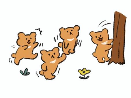 だるまさんがころんだ　をして遊ぶくまさん くま,だるまさんがころんだ,遊び,楽しい,かわいいのイラスト素材