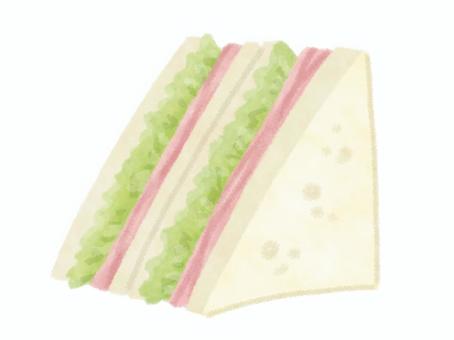 ハムとレタスのサンドイッチ サンドイッチ,ハム,レタス,断面,三角形,軽食,ランチ,水彩,手描きのイラスト素材