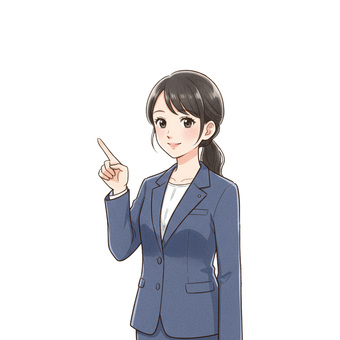 指差しをする会社員の女性のイラスト