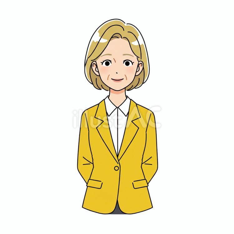 受付する人 老女,スーツ,黄色のイラスト素材