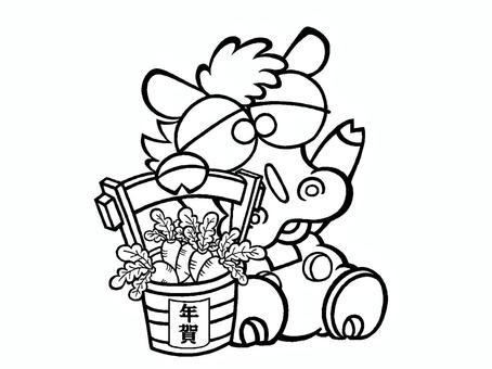 0097 年賀状 午年 01 ぬりえ 