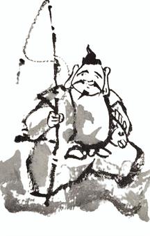 えびす 恵比寿,神,七福神,墨,笑顔,五穀豊穣,商売繁盛,家内安全,年賀状,絵手紙のイラスト素材