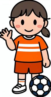 オレンジのサッカーの女の子です。 サッカー,シンプル,部活,クラブ,サークル,ユニフォーム,練習,本番,青春,運動のイラスト素材