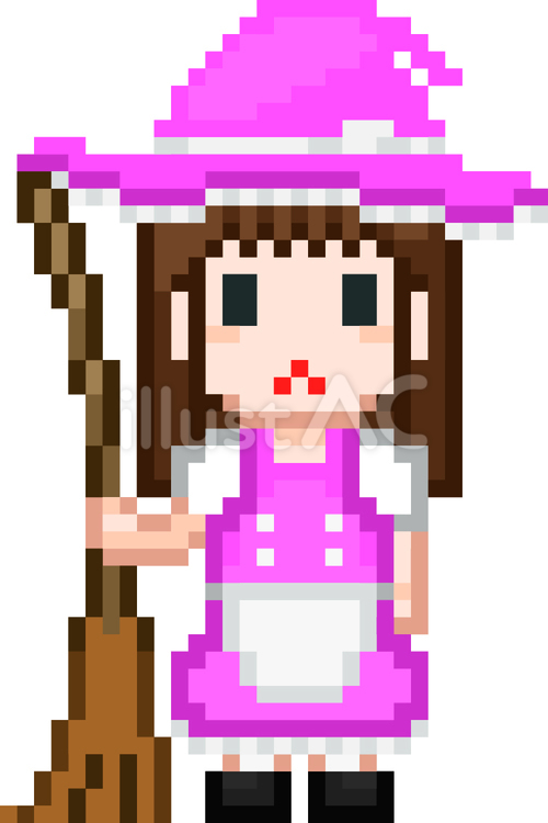 ドット絵のピンクの魔法使いです。 ドット絵,魔法使い,シンプルのイラスト素材