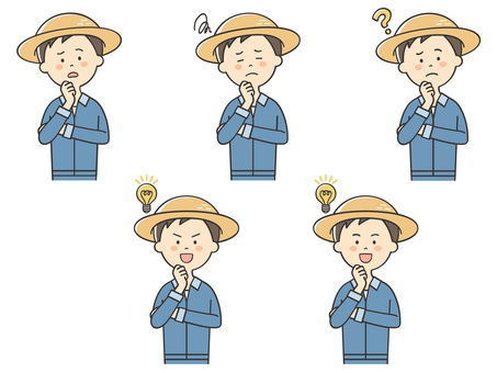 悩みが解決する農家の男性のセット 悩みが解決する農家の男性のセット 困る,不安,悩む,心配,不満,考える,落ち込む,わからない,迷う,疑問のイラスト素材