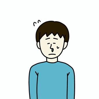 鼻水が出ている男性 男性,人物,シンプル,鼻水,風邪,花粉症,困り顔,1人,上半身,体調のイラスト素材
