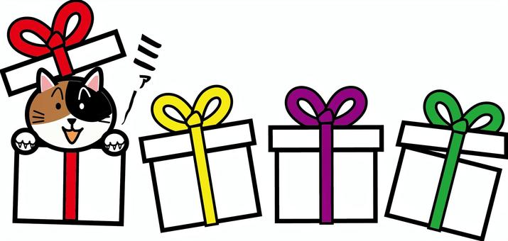 猫プレゼント　 猫,プレゼント,箱,空ける,かわいい,顔,手,動物,複数,当たりのイラスト素材