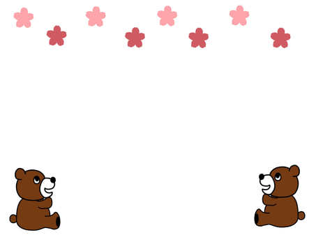 Bear and cherry frame, bear, bear, cherry blossoms, JPG, PNG and EPS