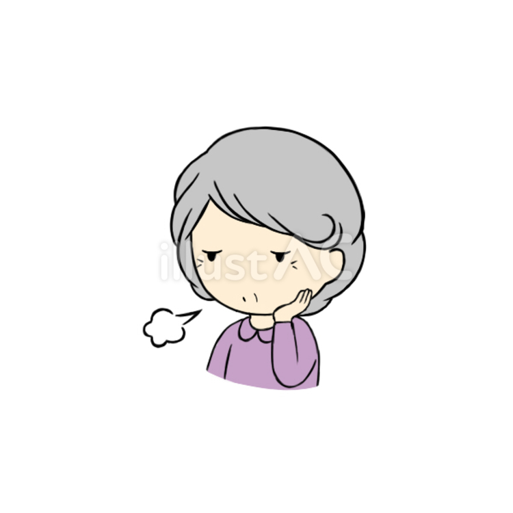 ため息をつくシニア女性 ため息,心配,不安のイラスト素材