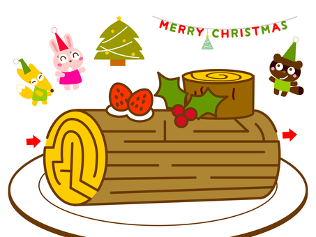 ブッシュ・ド・ノエルの迷路 迷路,ケーキ,かわいい,楽しい,動物,食べ物,クリスマス,冬のイラスト素材