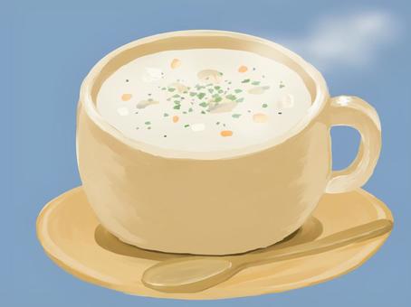 クラムチャウダー クラムチャウダー,あさり,じゃがいも,スープ,食器,料理,カップ,汁,食べ物,飲み物のイラスト素材