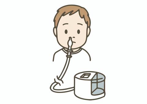 耳鼻科の吸引器で鼻水を除去する赤ちゃん 鼻水,吸引,吸引器,治療,耳鼻科,小児科,病院,クリニック,医療,赤ちゃんのイラスト素材