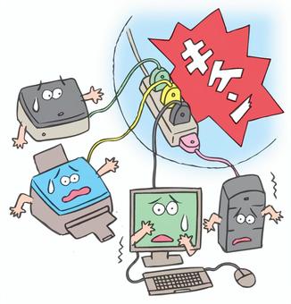 タコ足コンセント タコ足コンセント,たこ足配線,注意,危険,火災予防,使い方,要チェック,パソコン,プリンター,周辺機器のイラスト素材