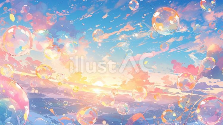 たくさんの泡が飛び交う海と空 背景,壁紙,海のイラスト素材