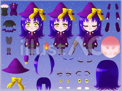 動かせるフチなしチビキャラ魔女まばたき