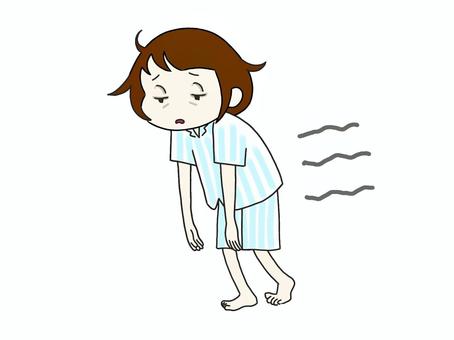 ふらふらしている寝起きの人 寝起き,寝不足,夏バテ,パジャマ,女性,フラフラ,ヨロヨロ,クマ,猫背,ぐったりのイラスト素材