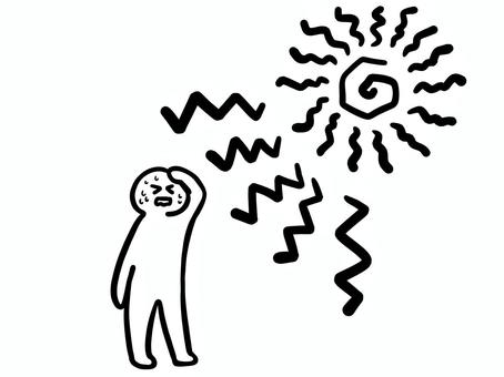 ガンガン太陽　線画 太陽,ギンギン,ガンガン,光,強い,晴れ,晴天,輝く,昇る,眩しいのイラスト素材