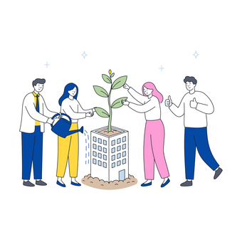 企業成長を支えるビジネスチーム 人物,男女,ビジネス,チーム,成長,協力,会社,植物,育成,成功のイラスト素材