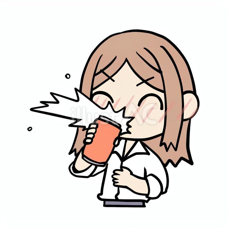 笑って缶飲料を噴きだす女性 缶飲料,笑う,噴きだすのイラスト素材