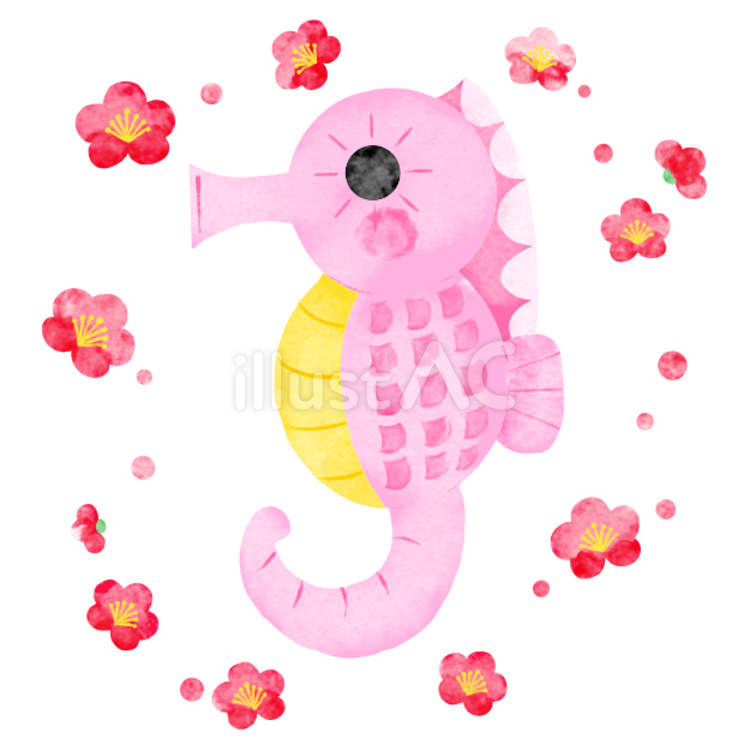 梅の花とタツノオトシゴ タツノオトシゴ,魚,梅のイラスト素材