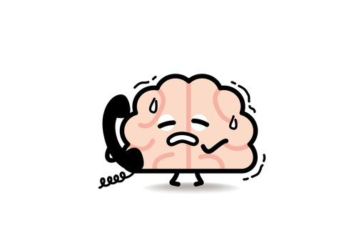 脳みそさん★電話恐怖症 脳みそ,電話,怖い,恐怖症,脳,汗,緊張のイラスト素材