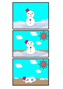 【因果関係　3コマ漫画】雪だるまと太陽 因果関係,3コマ,雪だるま,溶ける,認知,療育,保育,言語聴覚療法,作業療法,説明練習のイラスト素材