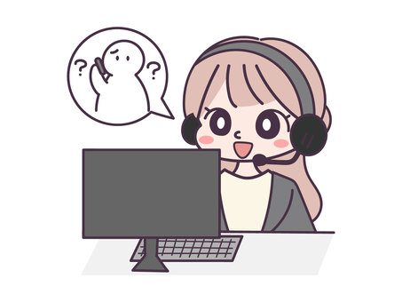 対応するオペレーターの女の子のイラスト 対応するオペレーターの女の子のイラスト コルセン,電話,対応,オペレーター,ビジネス,仕事,ベクター,手描き,女性,女の子のイラスト素材