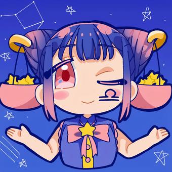 天秤座の女の子 天秤座,星座,女の子,ピンク色,団子ヘア,リボンのイラスト素材