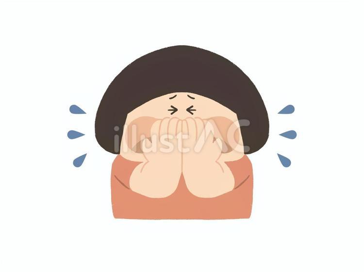 手を押さえてくしゃみをする女の子_２ 女性,女の子,スカートのイラスト素材