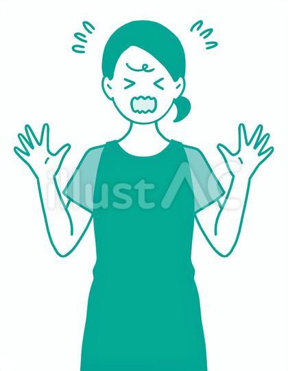 慌てるエプロン女性(緑線)