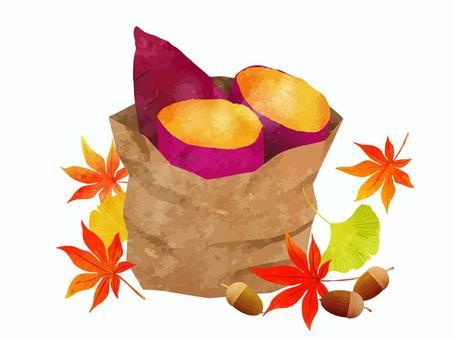 やきいも04 やきいも04 焼き芋,さつまいも,いちょう,どんぐり,木の実,もみじ,紅葉,楓,葉っぱ,秋のイラスト素材