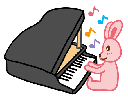 ピアノを弾くうさぎ ピアノ,うさぎ,弾く,演奏,音符,笑顔,楽しい,ミニピアノ,にこにこ,音楽のイラスト素材