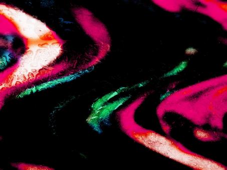 絵具の手描き柄の黒地にカラフルな流れ 流れ,波,カラフル,黒背景,ダークピンク,マゼンタ,エメラルドグリーン,緑,フルイドアート,絵具のイラスト素材