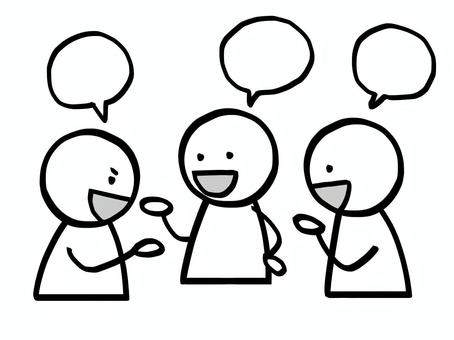 モノクロ棒人間　会議　吹き出し付き 棒人間,人,モノクロ,白黒,モノトーン,3人,吹き出し,セリフ,空白,話し合いのイラスト素材