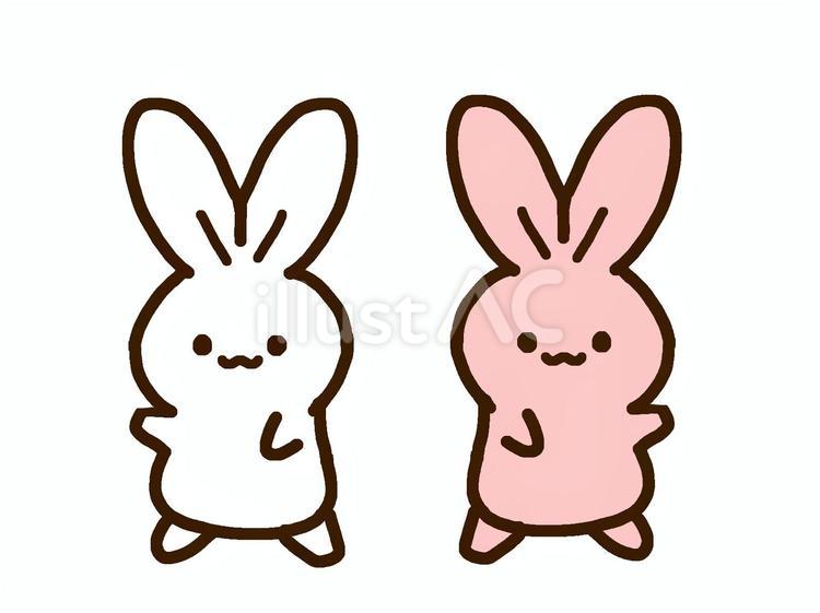 右手を上げる白うさぎ　左手上げる桃うさぎ うさぎ,かわいい,白うさぎのイラスト素材