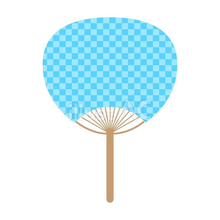 うちわイラスト_水色・市松模様 団扇,うちわ,扇ぐのイラスト素材