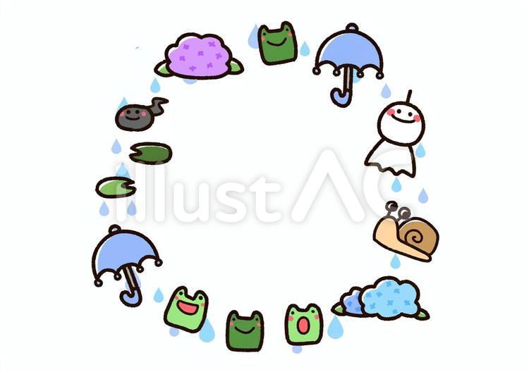 かわいい雨の日フレーム　丸 雨,梅雨,フレームのイラスト素材