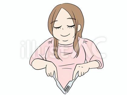 ナイフとフォーク食事中のぽっちゃり女性2