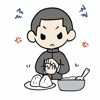 おにぎりを握る怒る学生少年 学生,怒る,おにぎり,握る,おむすび,家事,イライラ,むかむか,ストレス,不満のイラスト素材