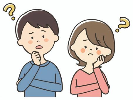 考える若い男女 考える若い男女 考える,困る,不安,悩む,はてな,謎,不思議,疑問,質問,わからないのイラスト素材