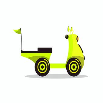 スクーター 024 三輪スクーター,スクーター,バイク,黄色,乗り物,シート,ホイール,ハンドル,ライト,カーゴのイラスト素材