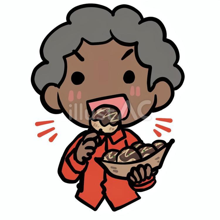 たこ焼きを食べるアフロ男性 アフロ,たこやき,食べるのイラスト素材