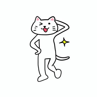ポーズを取るモデルの白猫 ねこ,白猫,動物,キャラ,ポップ,かわいい,モデル,ポーズ,決めポーズ,キランのイラスト素材
