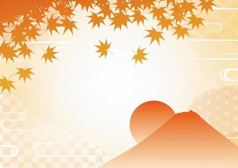秋の紅葉と和風の風景素材 秋の紅葉と和風の風景素材 秋,紅葉,和風,和柄,曲線,山,夕日,背景のイラスト素材