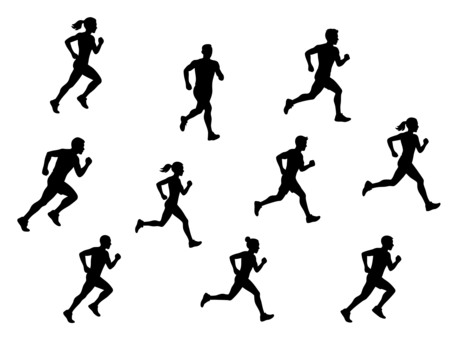 マラソンのシルエットイラストセット マラソン,シルエット,シンプル,セット,ランニング,走る,黒,運動,スポーツのイラスト素材