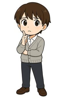 考える男の子のミニキャラ