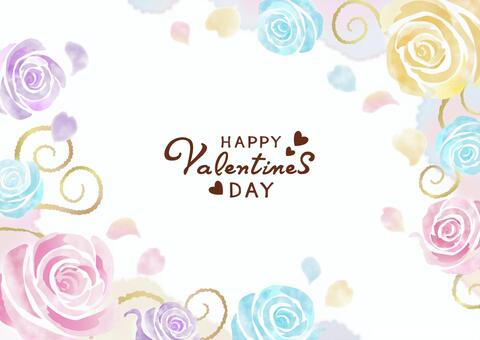 バレンタインの薔薇フレーム011 バレンタイン,フレーム,ハート,バラ,プレゼント,花,花びら,パステル,ボタニカル,2月のイラスト素材