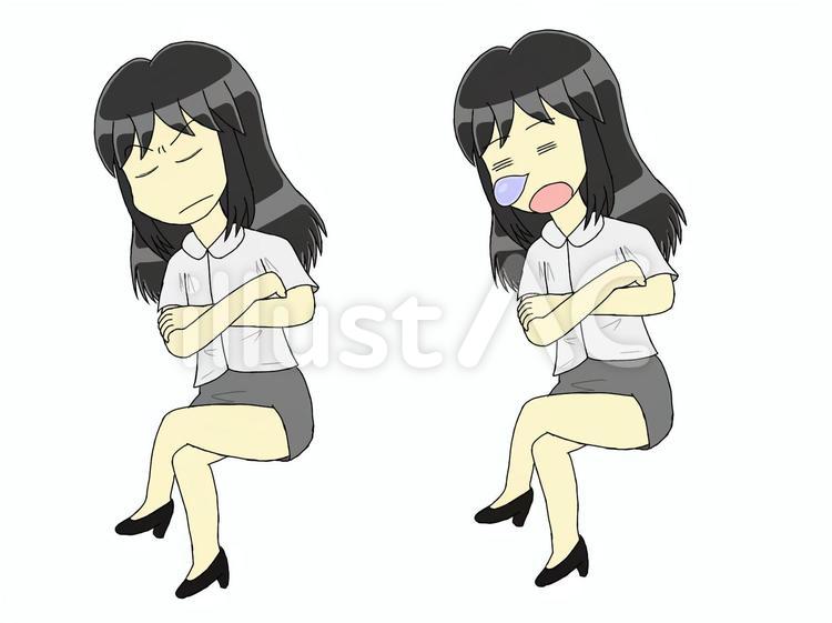 熟考？熟睡？ 女の子,かわいい,ロングヘアーのイラスト素材